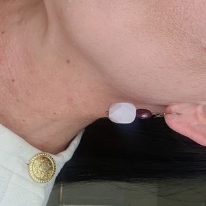 Earrings Dangle Pink Burgundy Red Handmade Jewelry Bohemian Mother of Pearl Cute